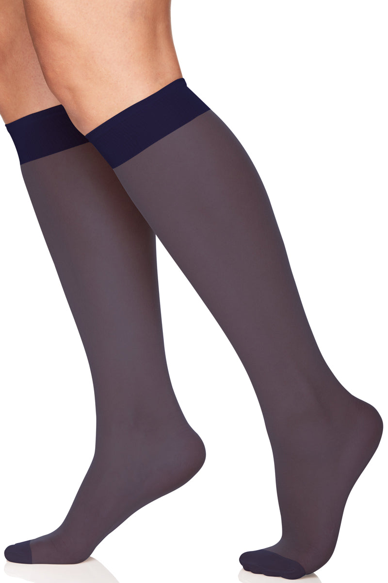Berkshire 3-pack Queen Size All Day Sheer with Reinforced Toe Knee High - Navy - source image 59556