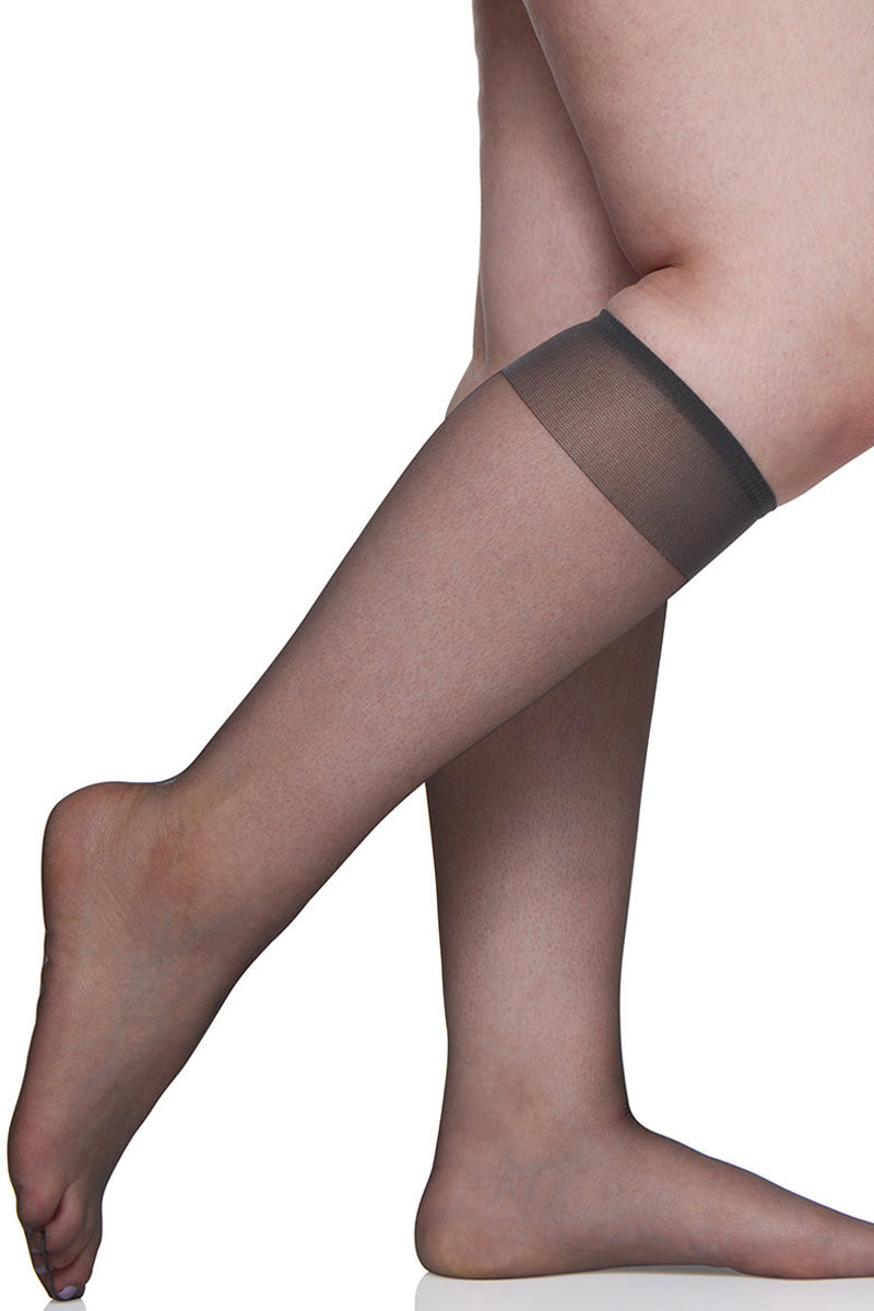 Berkshire 3 Pairs Sheer Support Pantyhose with Sandalfoot Toe Knee High - Off Black - source image 59474