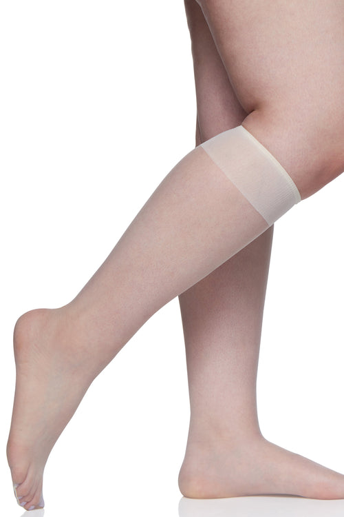Berkshire 3 Pairs Ultra Sheer Pantyhose with Sandalfoot Toe Queen Size Knee High - Ivory - source image 59549