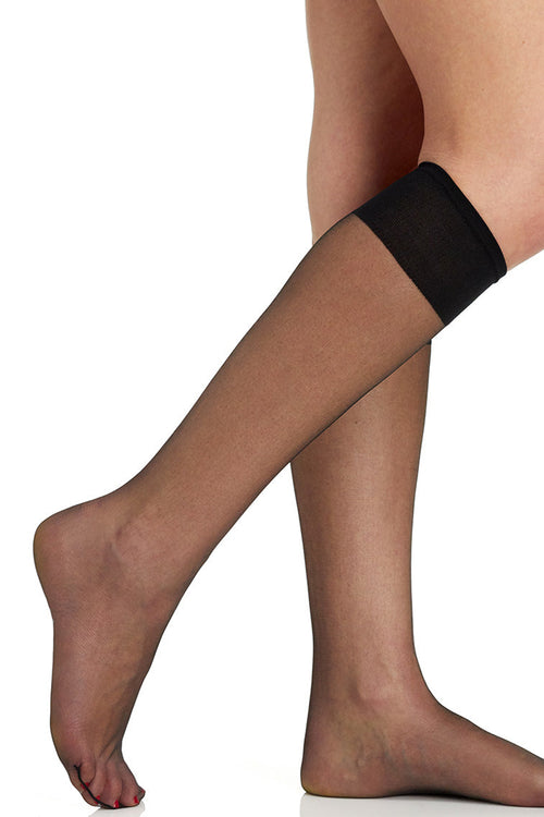 Berkshire 3 Pairs Ultra Sheer Sheer Toe Pantyhose with Sandalfoot Toe Knee High - Fantasy Black - source image 59468