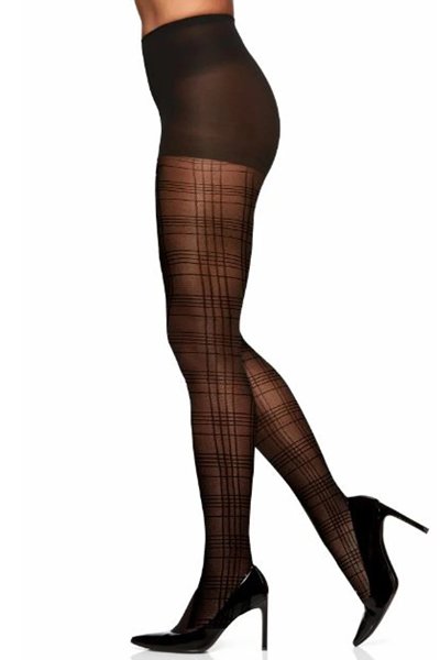 Berkshire Sheer Plaid Non-Control Top Pantyhose with Reinforced Toe - Black - source image 59712