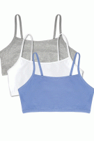 Bestform Tank Style Spaghetti Strap Cotton Pullover Sports Bra - 3 Pack - White/Blue/Heather Gray - source image 72782