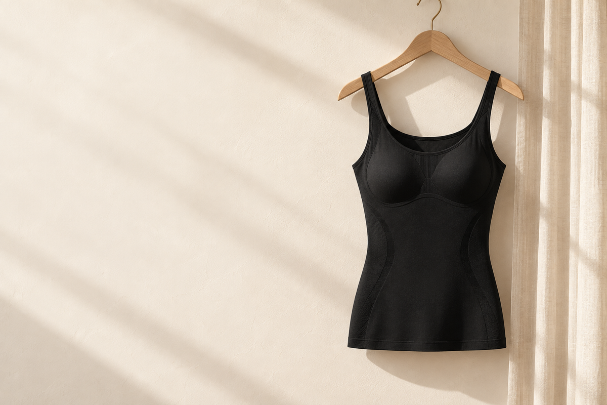 Black shaping camisole in soft daylight