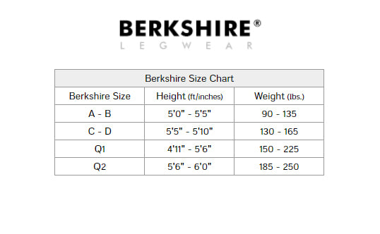 Size chart for Berkshire All Day Sheer Invisible Toe Thigh High