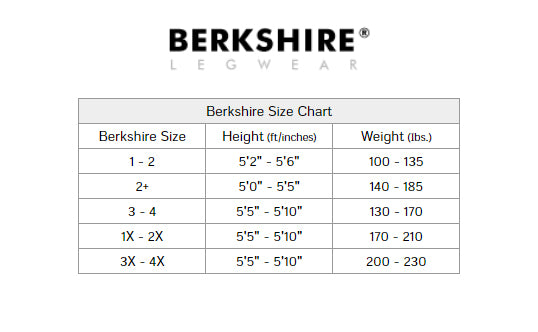 Size chart for Berkshire Fishnet with Cotton Gusset