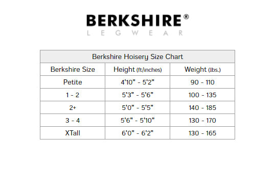 Size chart for Berkshire In Control Tummy and Thigh Sheer Shaping Pantyhose