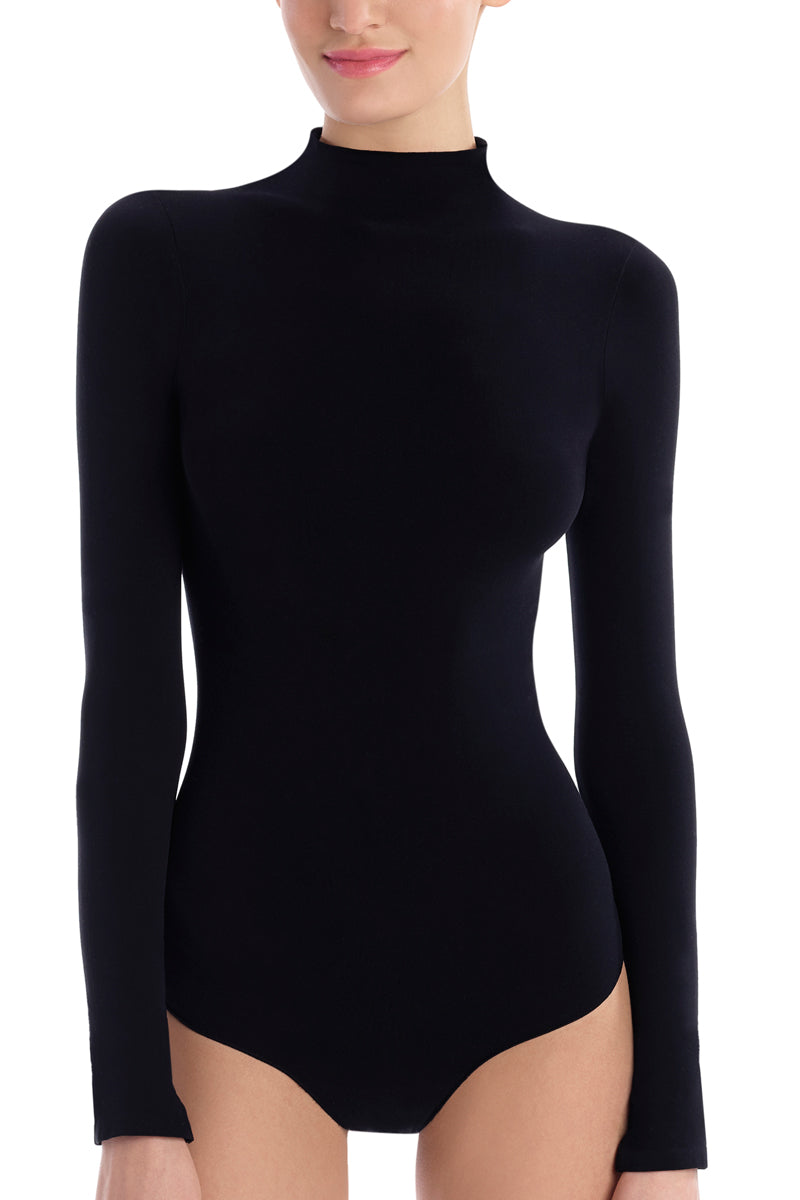 Commando Ballet Mockneck Long Sleeve Bodysuit Thong - Black - source image 39178