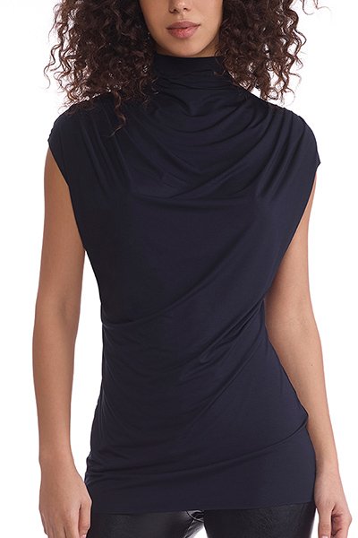Commando Butter Draped Mock Short Sleeve Top - Black - source image 59524