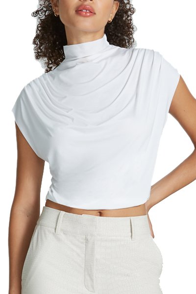 Commando Butter Draped Mockneck Short Sleeve Crop Top - White - source image 61601
