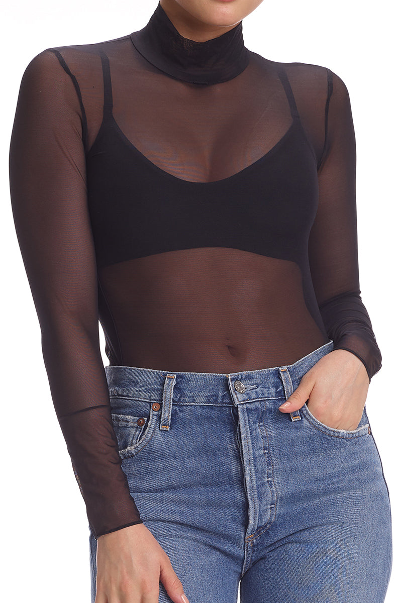 Commando Chic Mesh Long Sleeve Turtleneck - Black - source image 59529