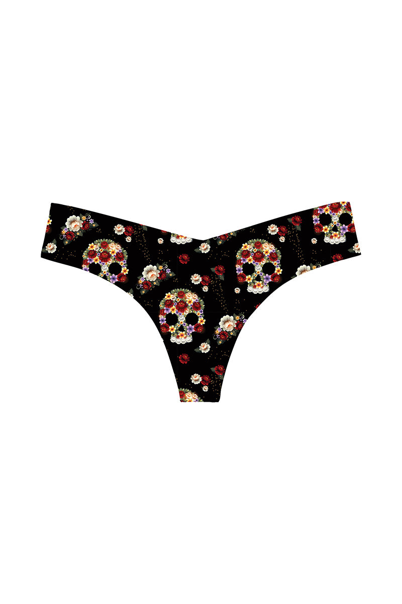 Commando Classic Print Thong Panty - Blooms & Skulls - source image 58931