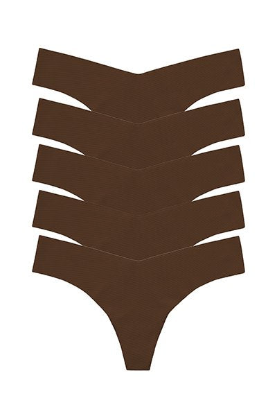 Commando Classic Solid Thong, 5-Pack - Mocha - source image 59295