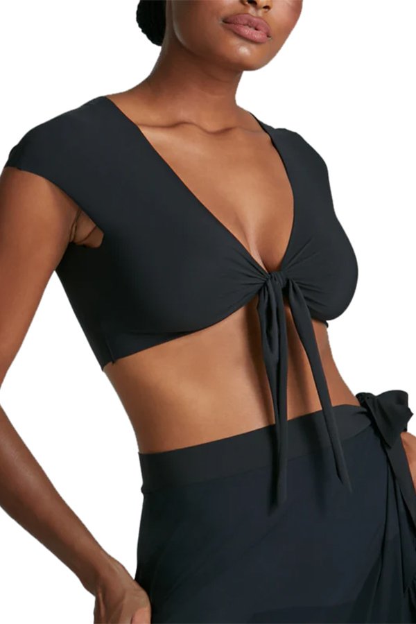 Commando Classic Wrap Cover Up Crop Top - Black - source image 67359