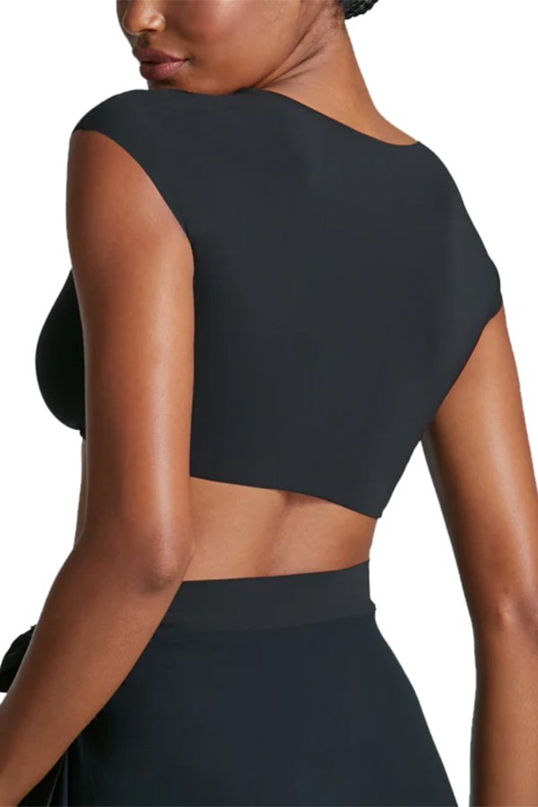 Commando Classic Wrap Cover Up Crop Top - Black - source image 67360