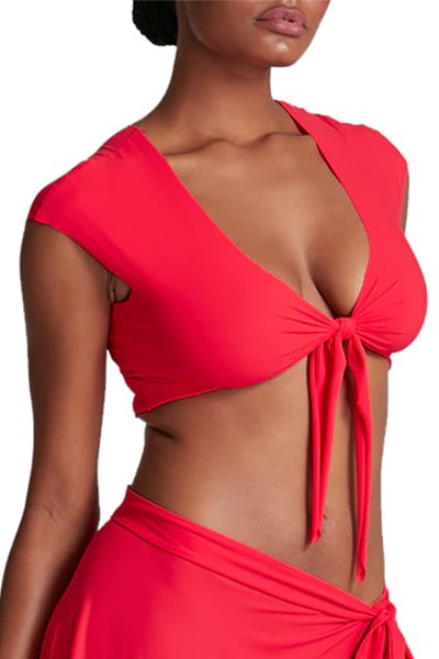 Commando Classic Wrap Cover Up Crop Top - Poppy - source image 67363
