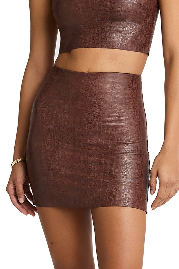 Commando Faux Leather Animal Micro-Mini Skirt - Brown Croc - source image 67448