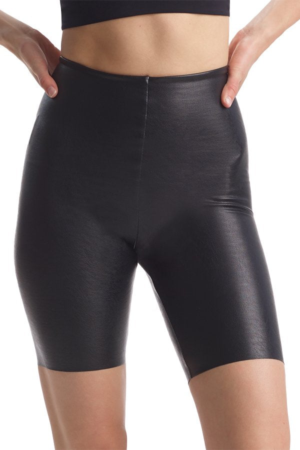 Commando Faux Leather Bike Short - Black - source image 41853