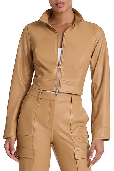 Commando Faux Leather Crop Biker Jacket - Camel - source image 66884