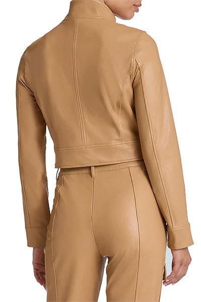 Commando Faux Leather Crop Biker Jacket - Camel - source image 66885