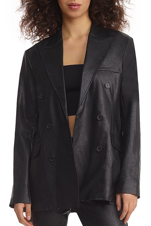 Commando Faux Leather Double-Breasted Blazer - Black - source image 59260