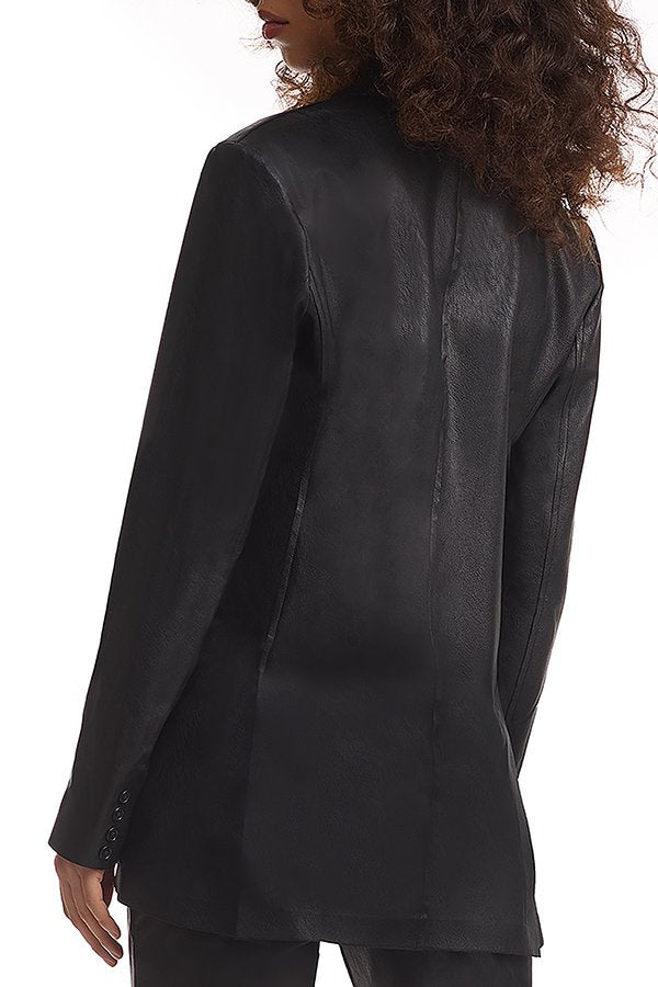 Commando Faux Leather Double-Breasted Blazer - Black - source image 59261