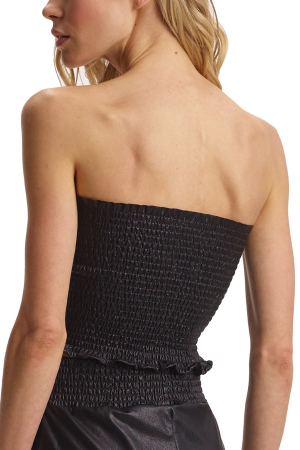 Commando Faux Leather Smocked Tube Top - Black - source image 61096