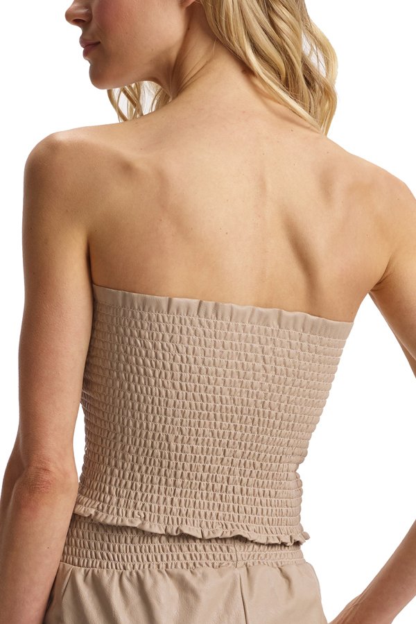 Commando Faux Leather Smocked Tube Top - Sand - source image 61098