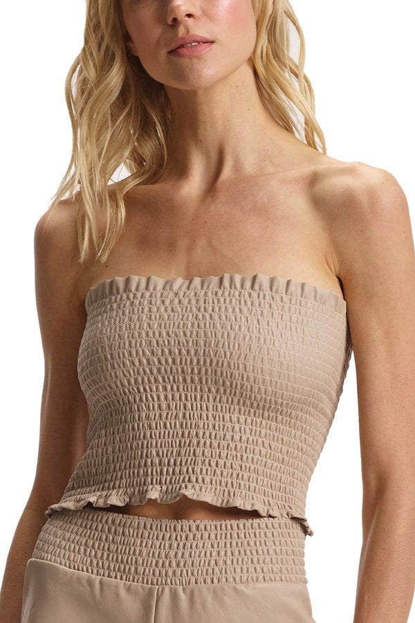 Commando Faux Leather Smocked Tube Top - Sand - source image 61097
