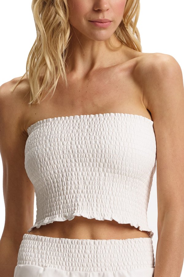 Commando Faux Leather Smocked Tube Top - White - source image 61099