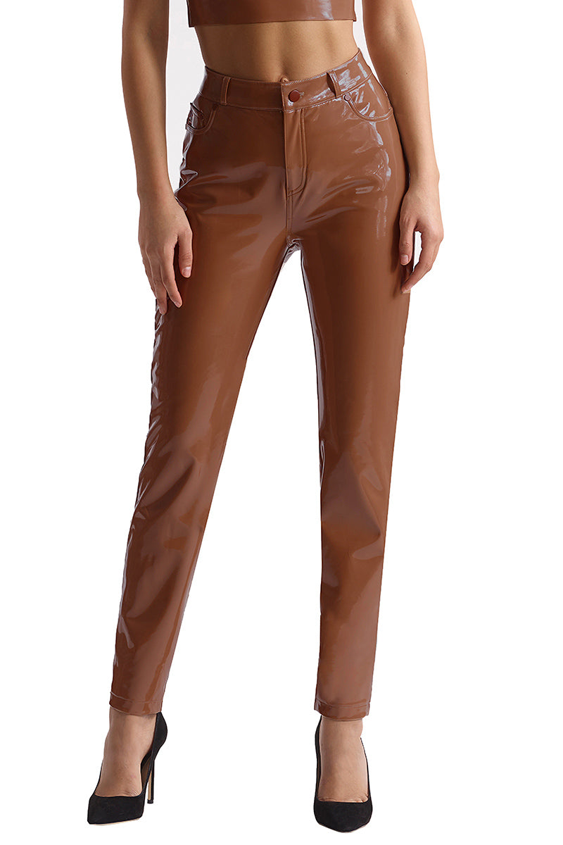 Commando Faux Patent Leather Five Pocket Pant - Cinnamon - source image 58859