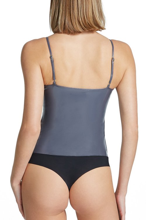 Commando Faux Patent Leather Spaghetti Strap Bodysuit - Slate - source image 58819