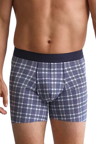 Commando Men's Micro Tech Boxer Brief - Navy & White Plaid - source image 57170