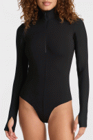 Commando Neoprene Zip Long Sleeve Bodysuit - Black - source image 72265