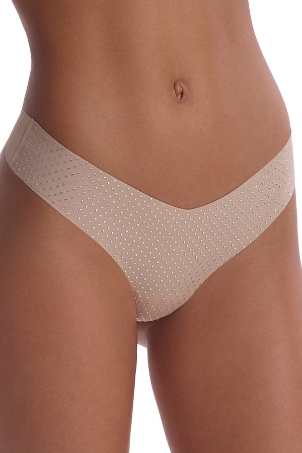 Commando Thong with Crystals - Beige - source image 59018
