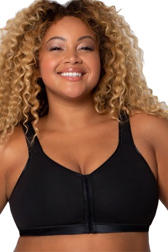 Curvy Couture Cotton Luxe Front & Back Close Wire Free Bra - Black - source image 42471