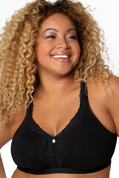 Curvy Couture Cotton Luxe Unlined Wireless Bra - Black on Black - source image 56991