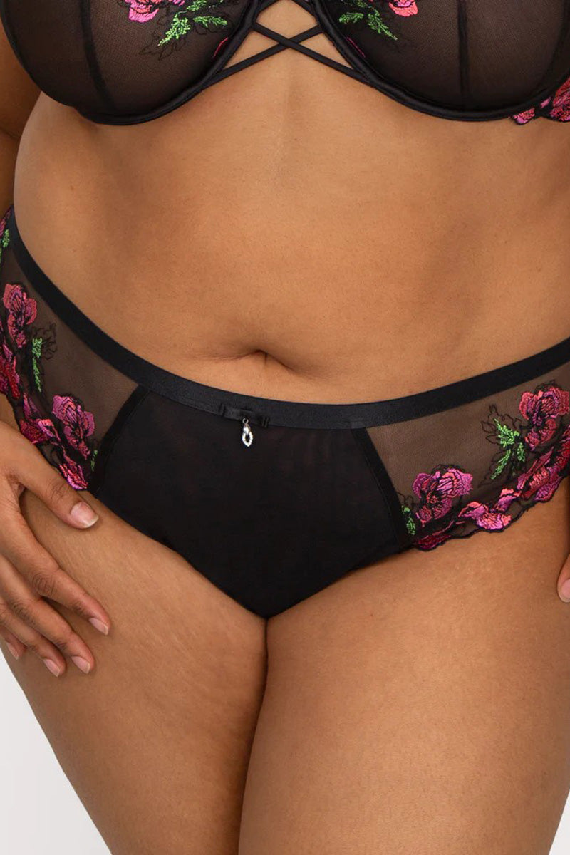 Curvy Couture Lush Embroidery Strappy Back Brief - Black Hue - source image 66727
