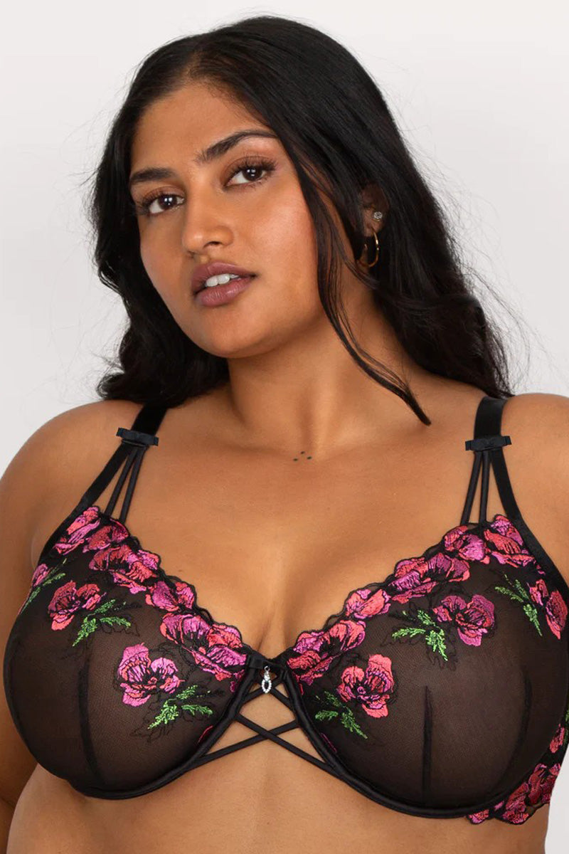 Curvy Couture Lush Embroidery Unlined Balconette - Black Hue - source image 71731
