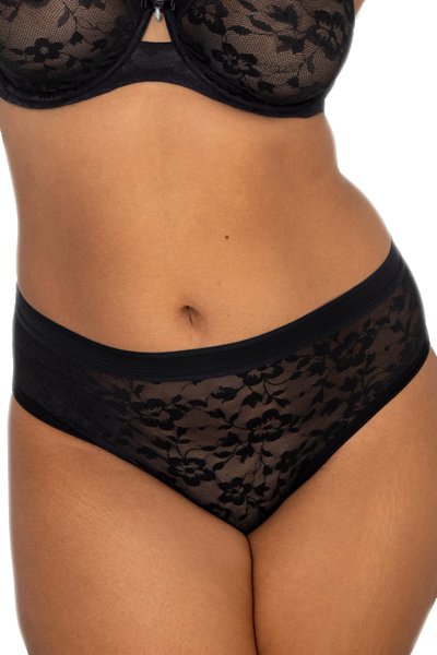 Curvy Couture No-Show Lace High Cut Brief - Black Hue - source image 59873