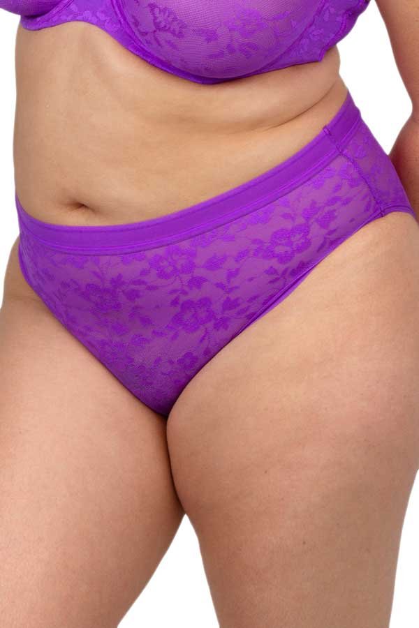 Curvy Couture No-Show Lace High Cut Brief - Purple Passion - source image 66163