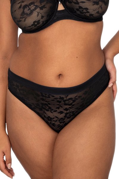 Curvy Couture No-Show Lace Thong - Black Hue - source image 59897