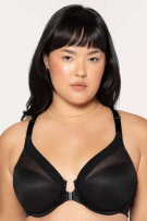 Curvy Couture Sheer Mesh Front Close Racerback T-Shirt - Black Hue - source image 72275