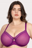 Curvy Couture Sheer Mesh Full Coverage Unlined Underwire Bra - Berry Bliss - source image 71775