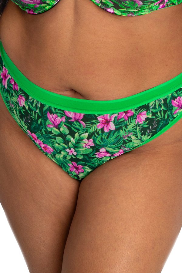 Curvy Couture Sheer Mesh High Cut Thong - Lush Tropics - source image 61075
