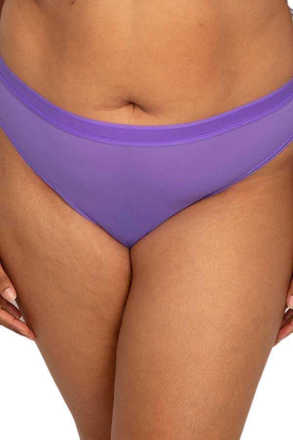 Curvy Couture Sheer Mesh High Cut Thong - Violet - source image 66162