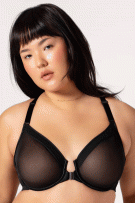 Curvy Couture Sheer Mesh Plunge Front Close Racerback Unlined - Black Hue - source image 72269