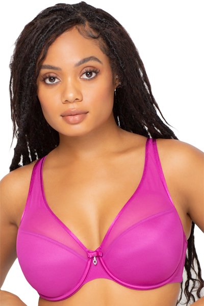 Curvy Couture Sheer Mesh Push Up Bra - Cosmo Pink - source image 42487