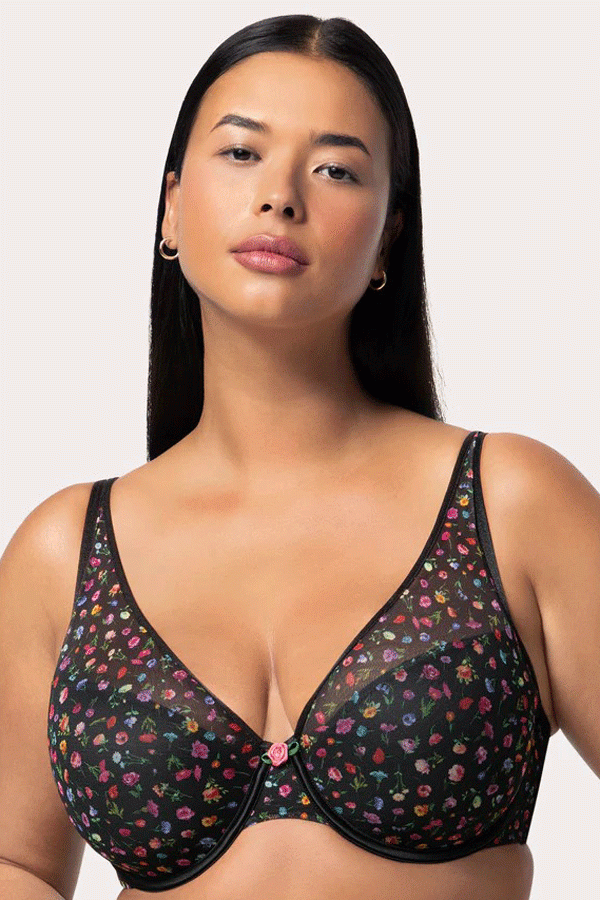 Curvy Couture Sheer Mesh Push Up Bra - Meadow Dream - source image 72656