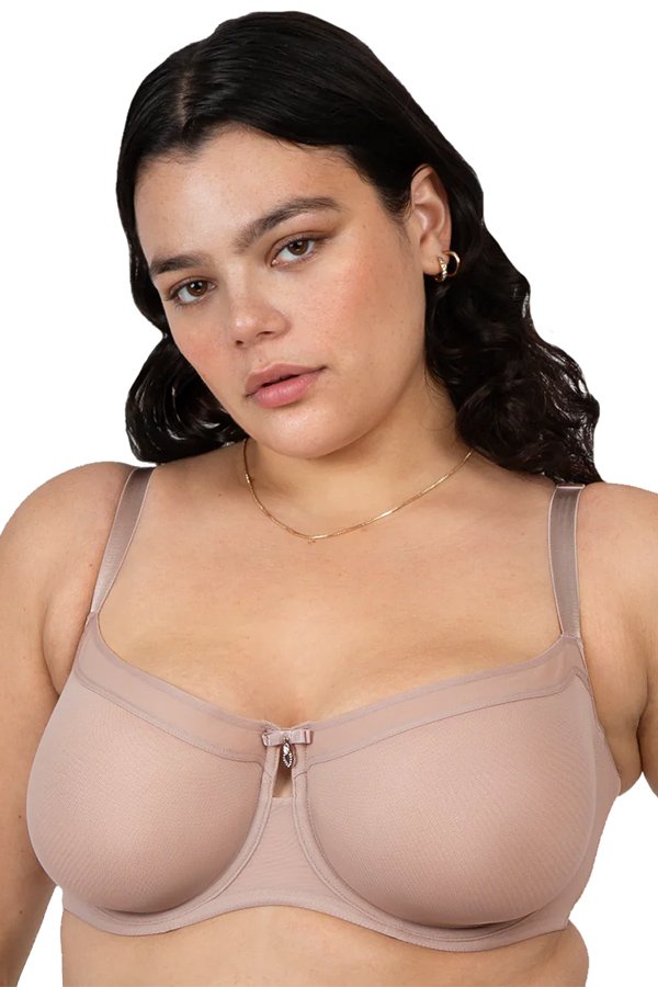 Curvy Couture Sheer Mesh Unlined Balconette - Bark - source image 66725