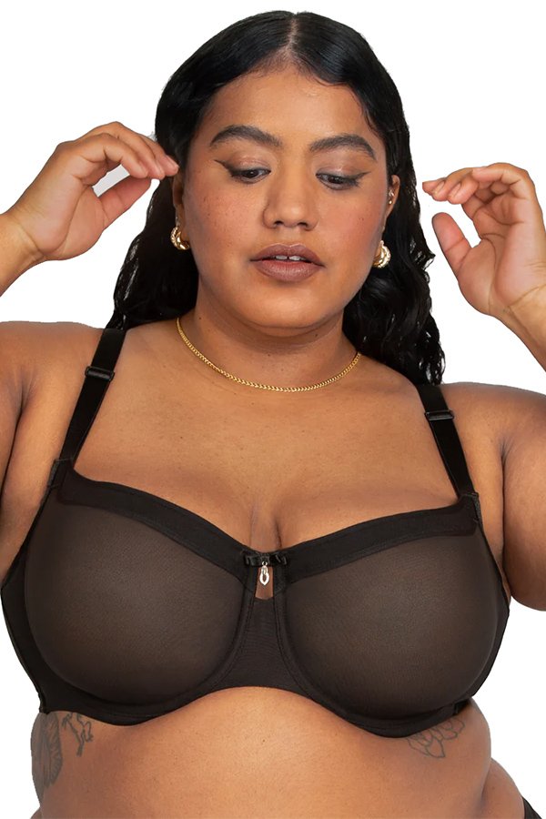 Curvy Couture Sheer Mesh Unlined Balconette - Black Hue - source image 66723